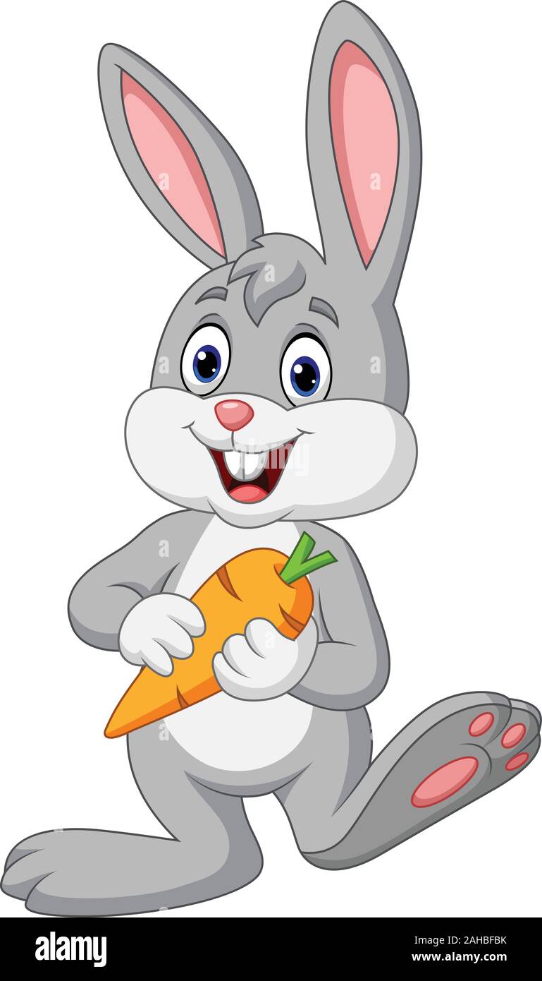 Cartoon rabbit holding a carrot Stock Vector