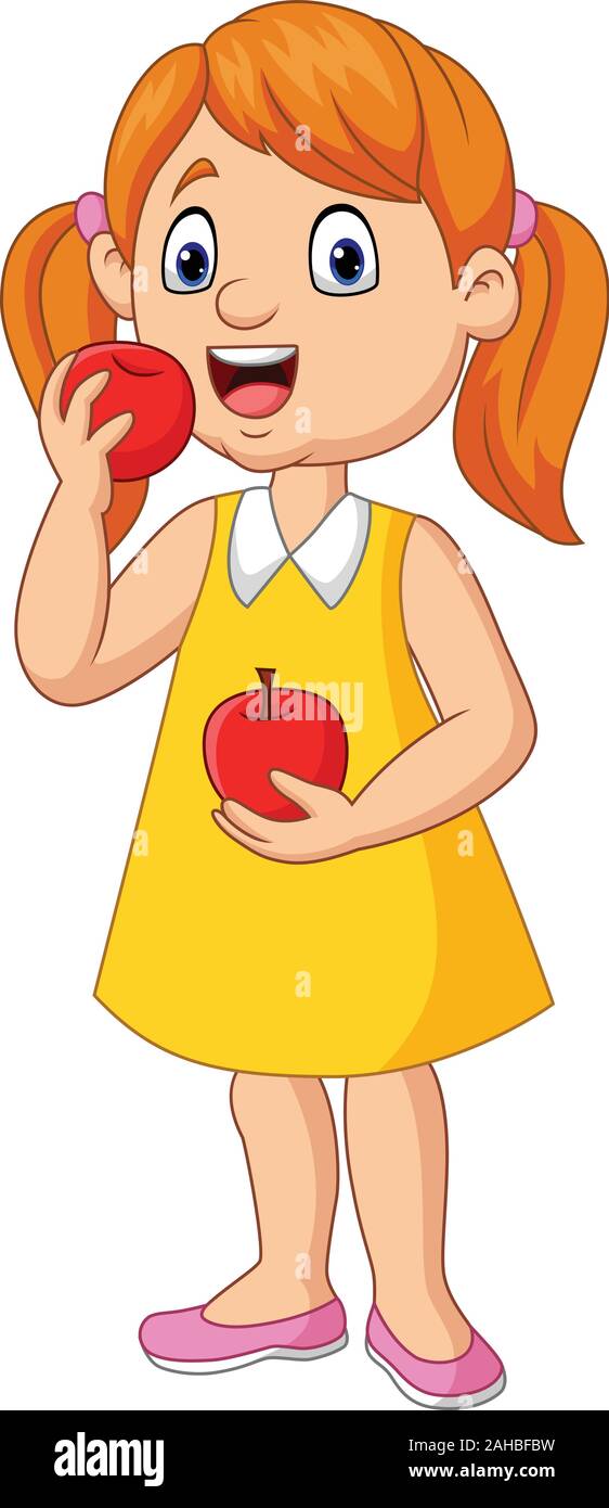 Cartoon Little girl eating apples Stock Vector Image & Art - Alamy