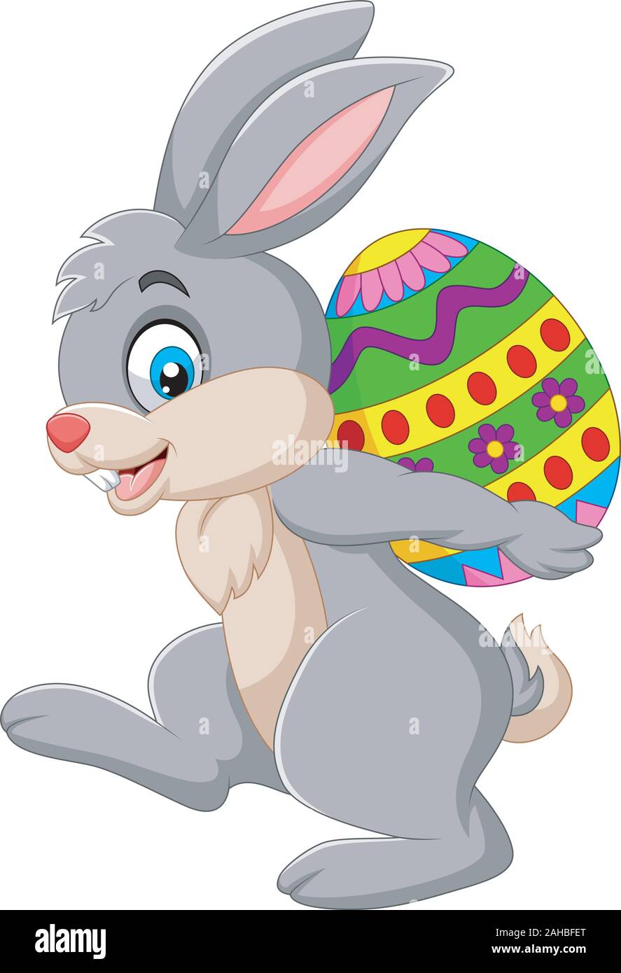 Cartoon rabbit carrying an Easter egg Stock Vector