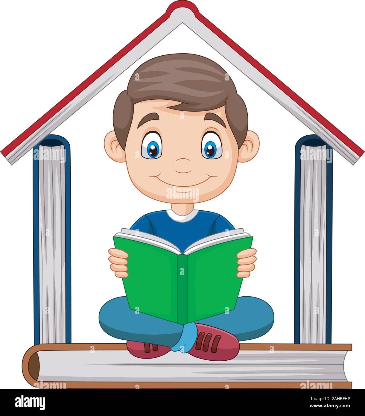 Cartoon boy reading a book with pile of books forming a house Stock Vector Image & Art - Alamy Cartoon boy reading a book with pile of books forming a house Stock Vector Image & Art - Alamy