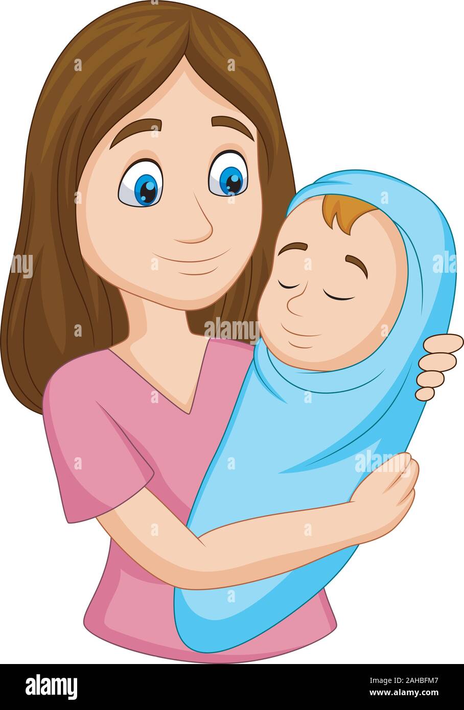 Happy Mother carrying newborn baby wrapped in blue Stock Vector Image & Art  - Alamy