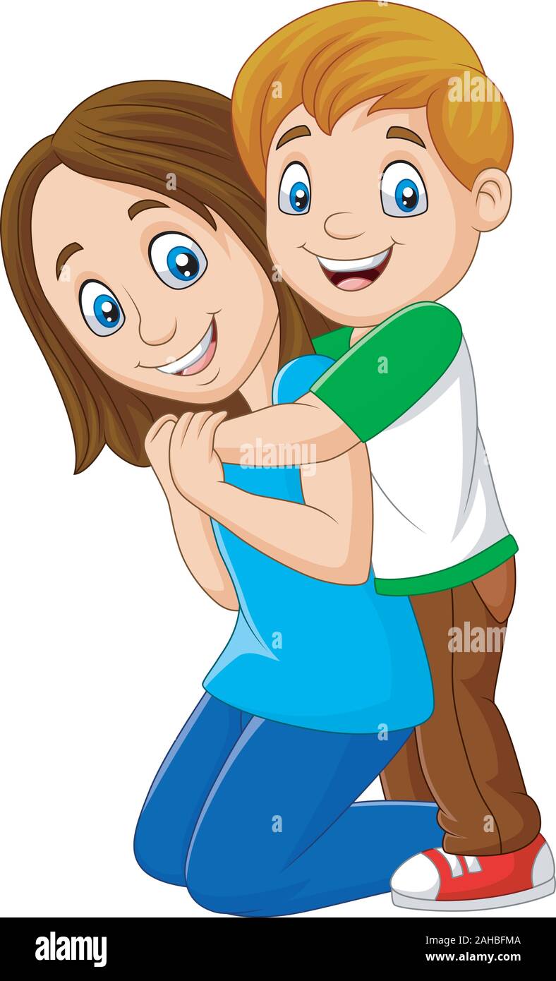 Cartoon happy boy hugging his mother Stock Vector Image & Art - Alamy