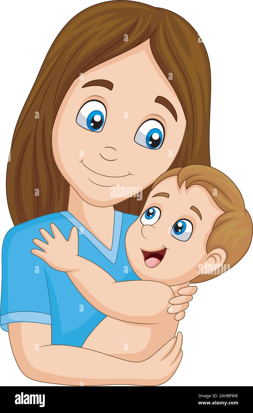 Cartoon happy mother hugging her baby Stock Vector Image & Art - Alamy