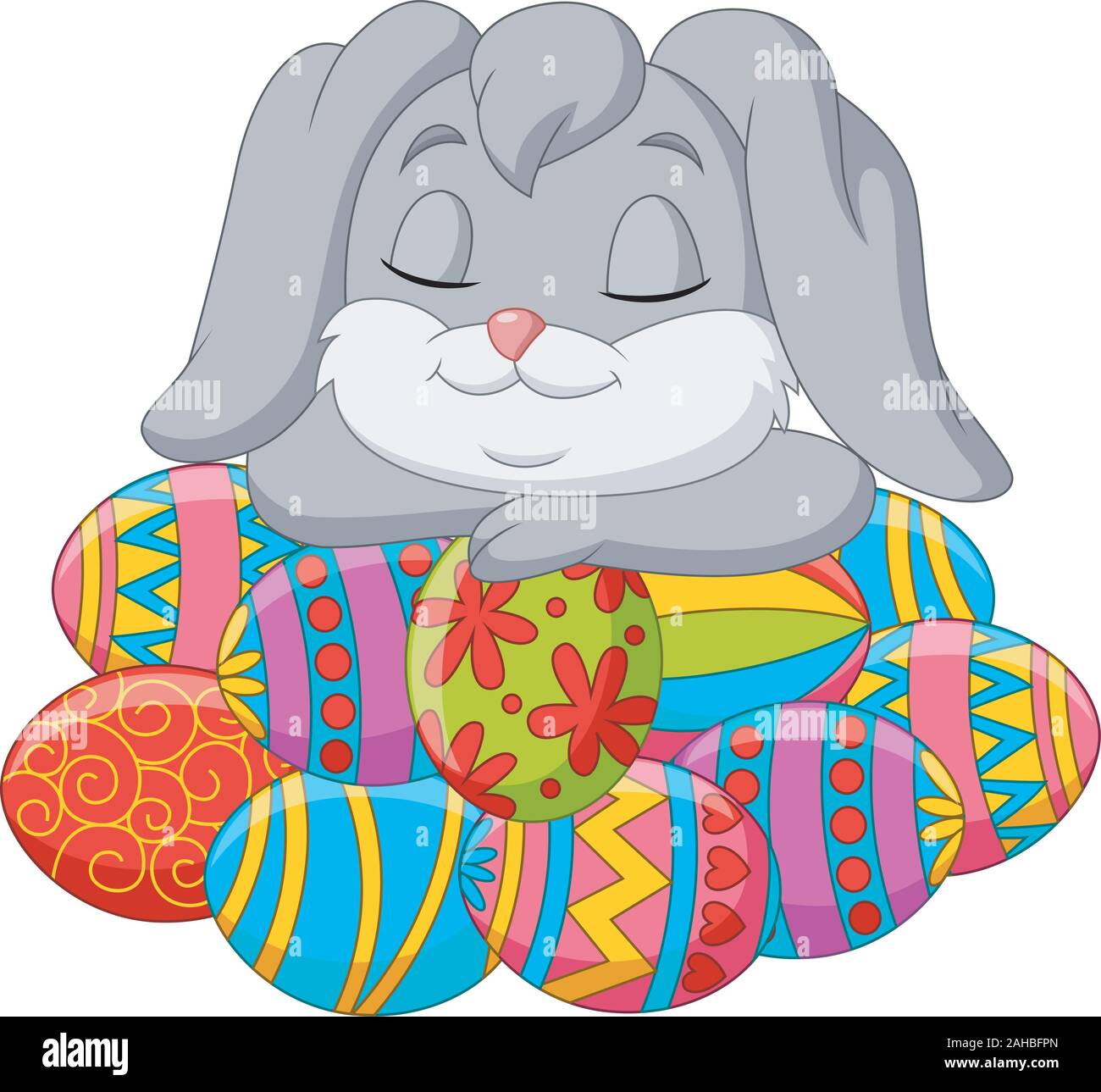 Cute rabbit cartoon sleeping on Easter eggs Stock Vector