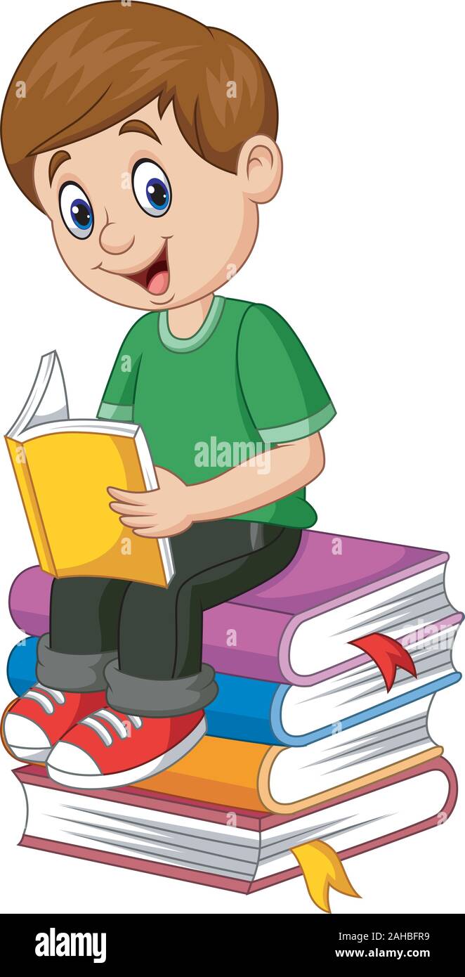 Cartoon Little boy reading book Stock Vector Image & Art - Alamy