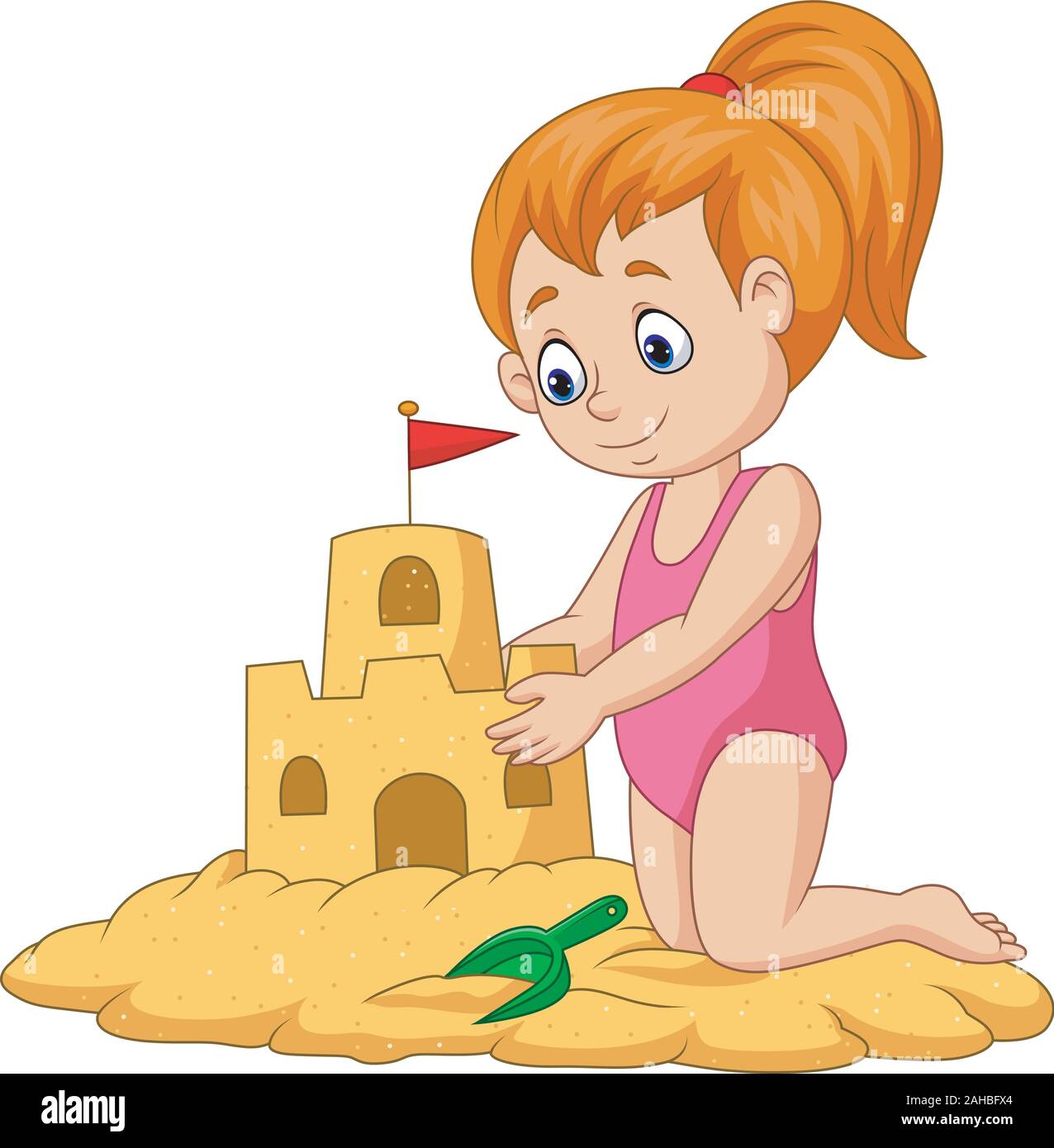 Cartoon happy girl making sand castle Stock Vector Image & Art Alamy