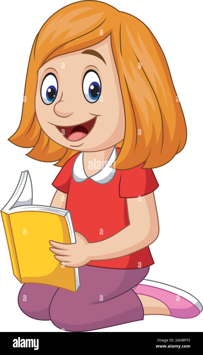 Cartoon happy girl reading a book Stock Vector Image & Art - Alamy