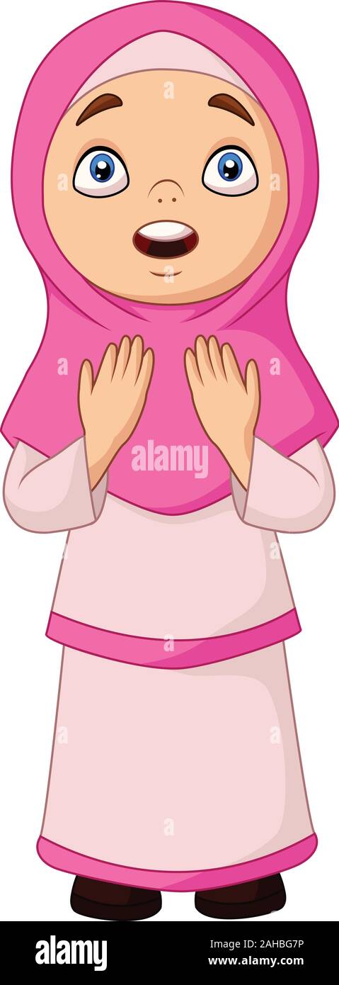 Cartoon Muslim girl praying for Allah Stock Vector