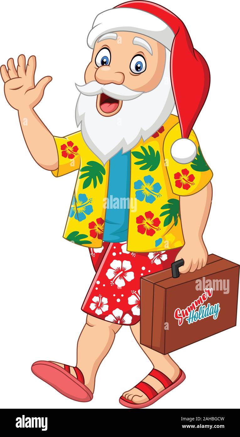 Cartoon Santa claus on vacation with a suitcase Stock Vector Image ...