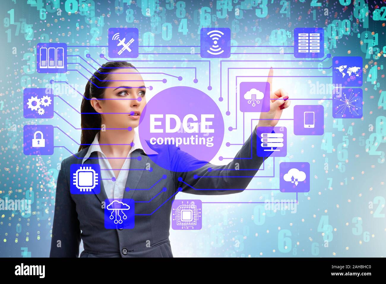 The businessman in edge and fog computing concept Stock Photo - Alamy