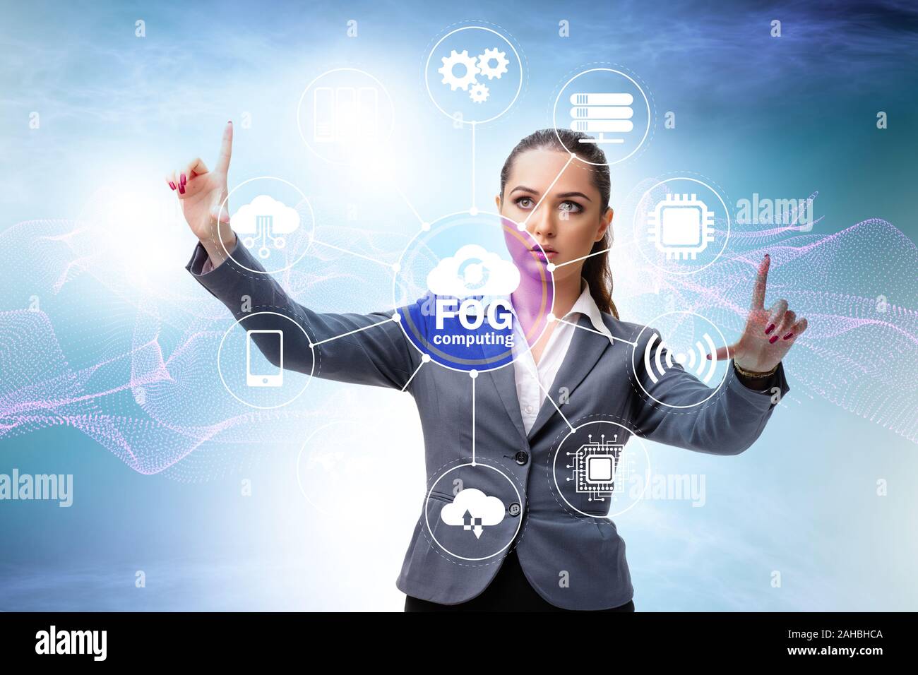 The businessman in edge and fog computing concept Stock Photo - Alamy
