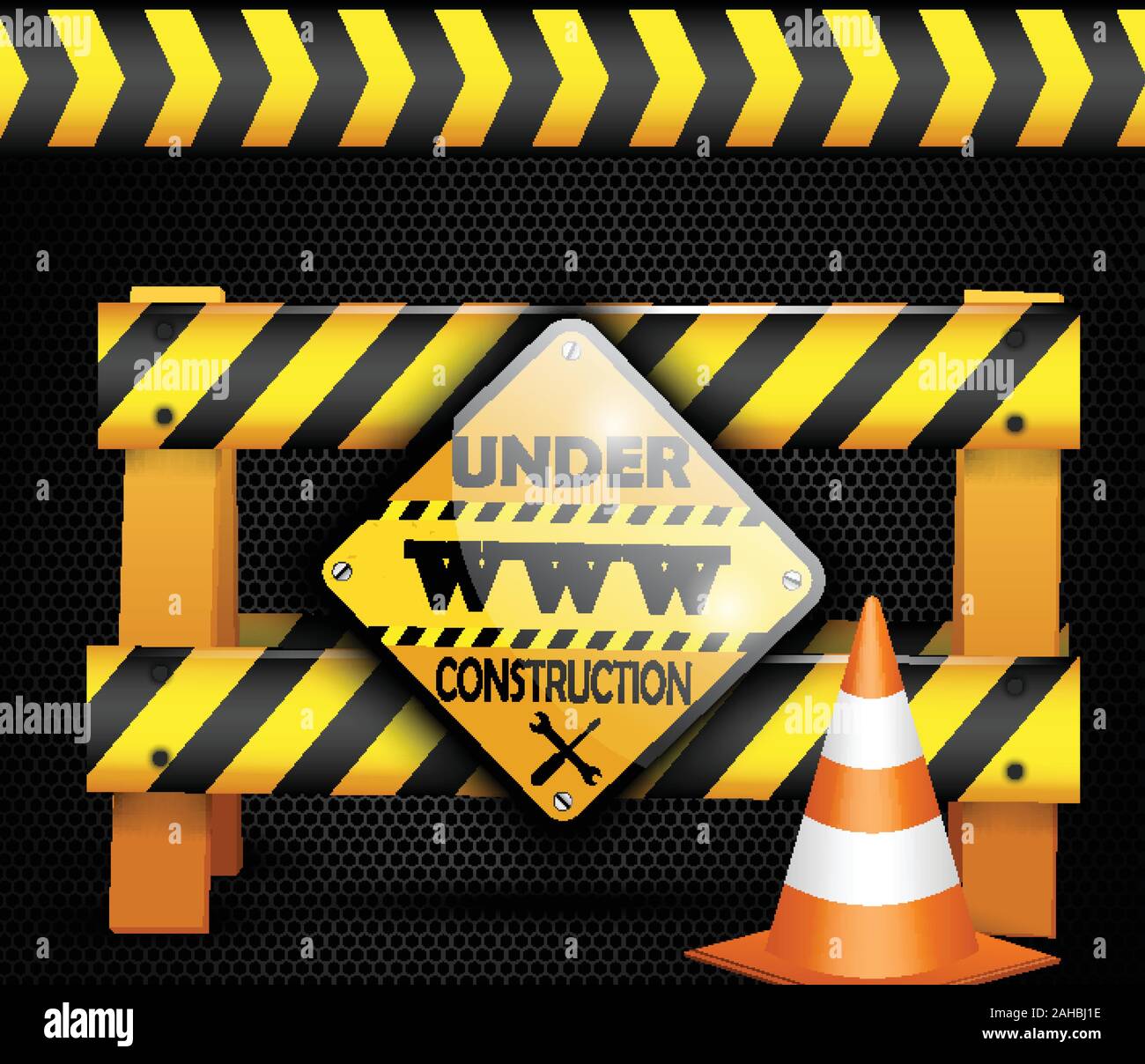Under construction sign on background black Stock Vector