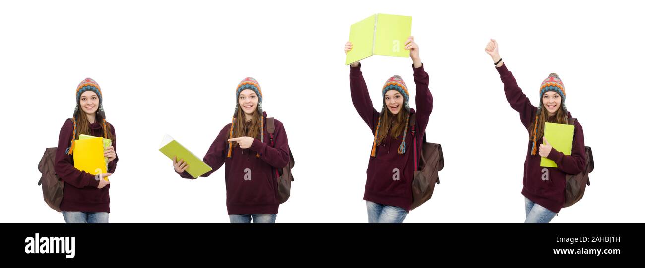 The smiling student with backpack isolated on white Stock Photo - Alamy