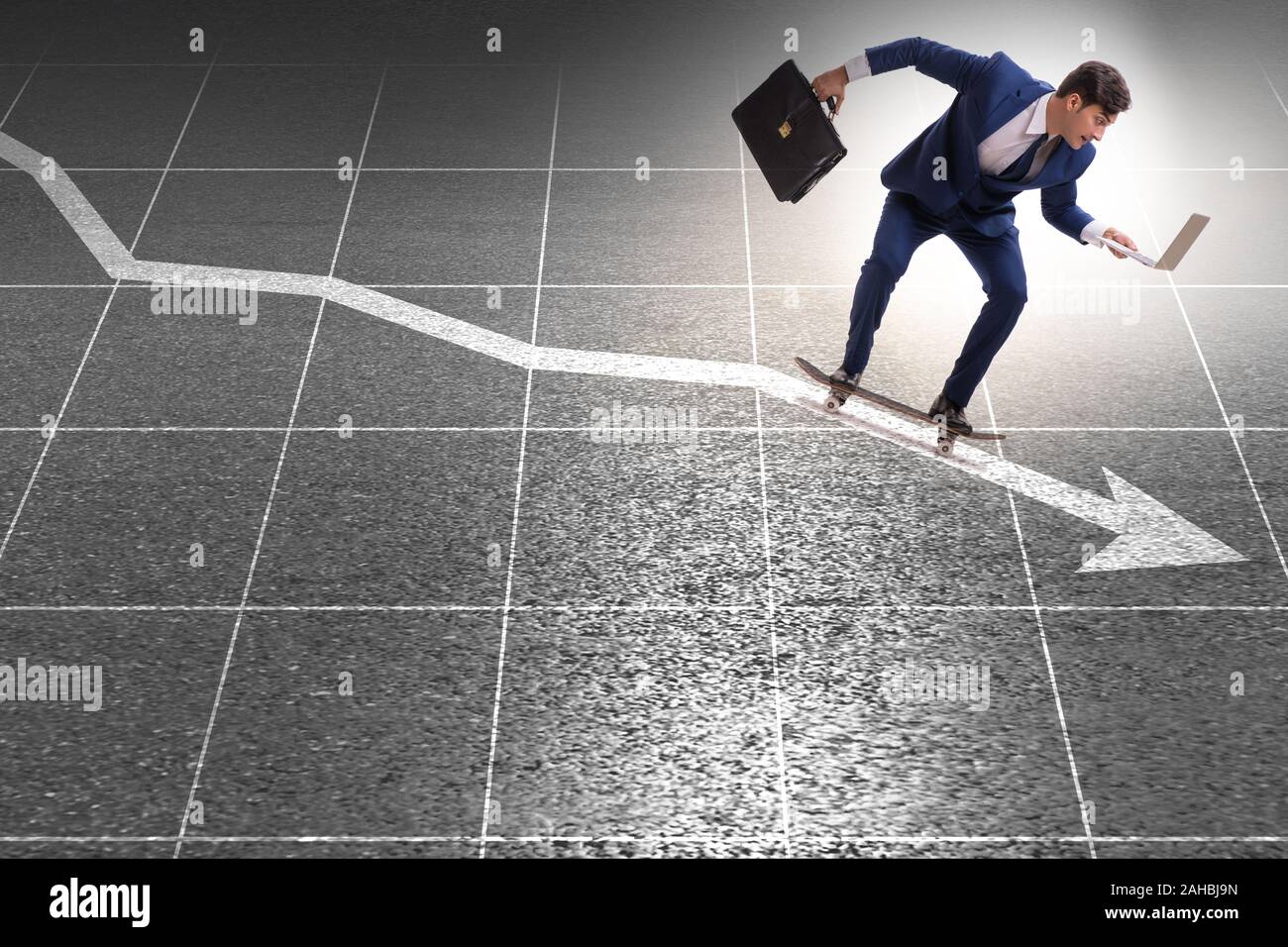 The businessman riding skateboard on financial graph Stock Photo - Alamy