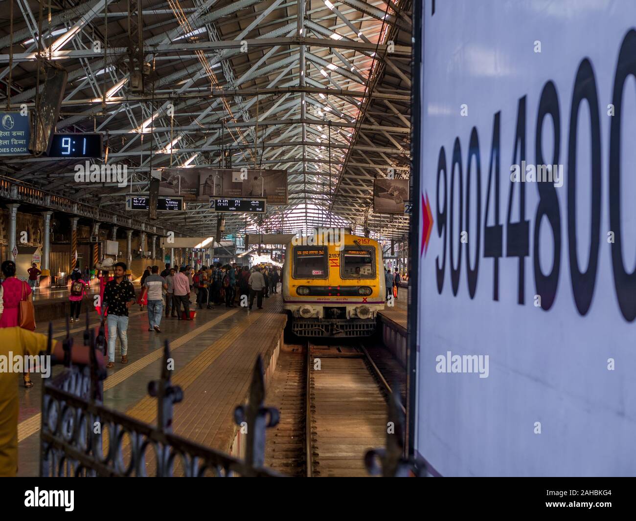 Mumbai, India December 14, 2019 Commuters walking inside Chhatrapati