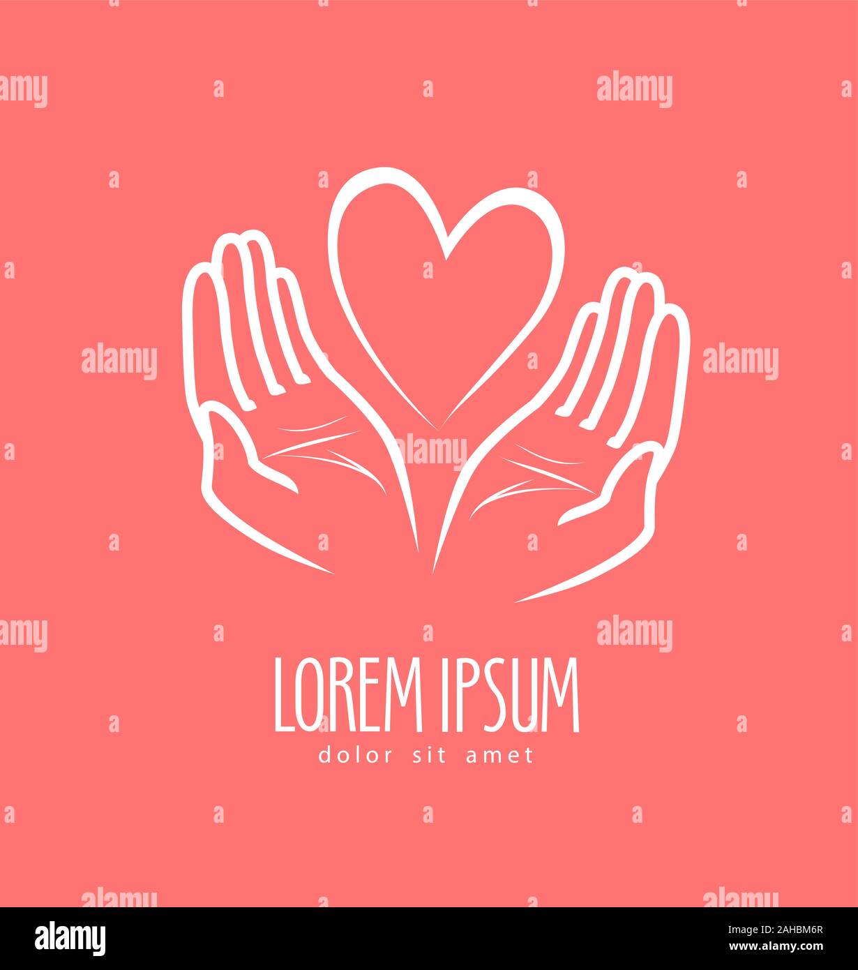 Hands protecting heart. Charity, donation vector logo or symbol Stock