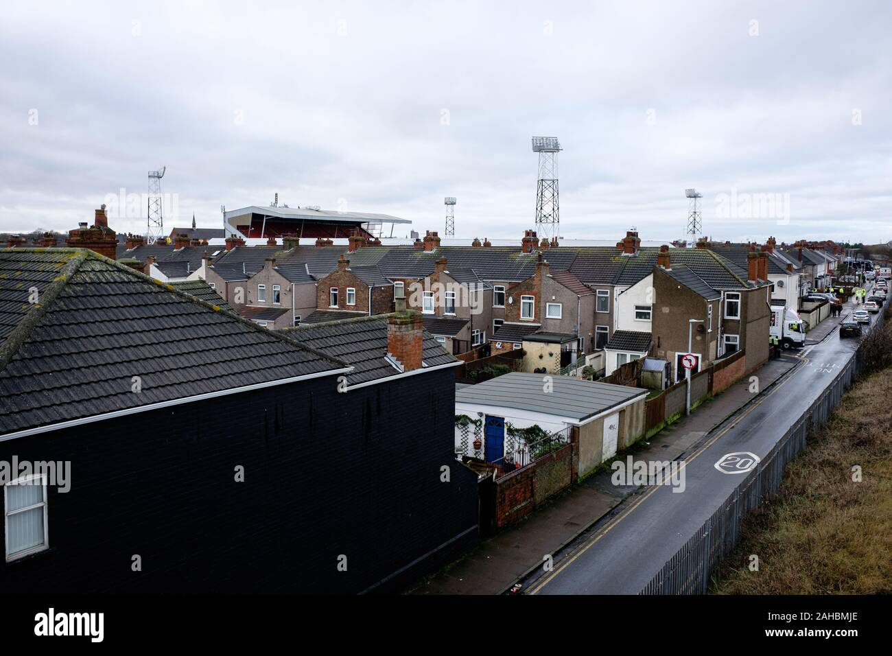 Blundell Park, home of Grimsby Town Football Club Stock Photo