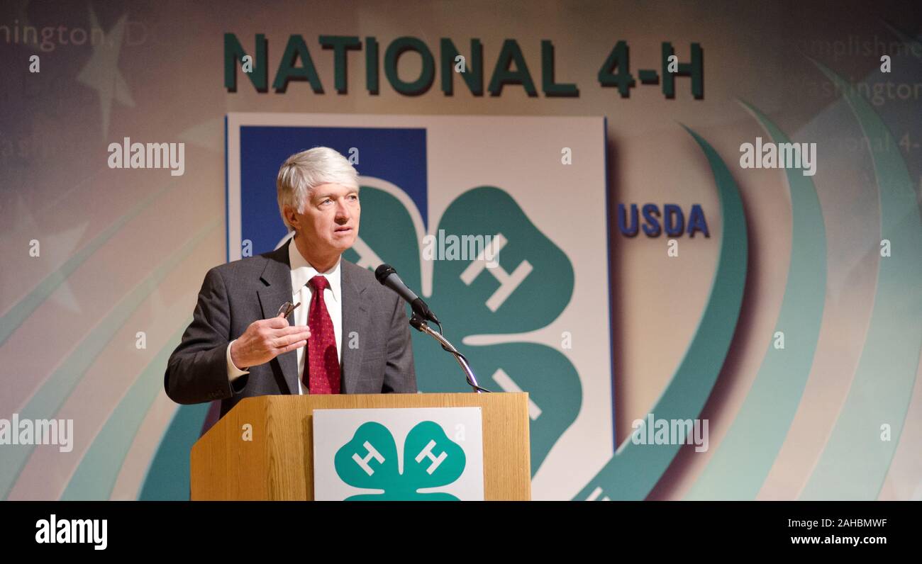 U.S. Department of Agriculture (USDA) National Institute of Food and Agriculture’s Director Dr. Roger Beachy presented this day’s opening remarks to approximately 300 youths from 47 states or territories and Canada at the National 4-H Conference on Tuesday, April 5, 2011 in Washington, D.C. The conference is the premier youth development opportunity of the USDA. Aged between 15-19 years old the attendees were selected by various means by their states to represent them at the conference. Stock Photo