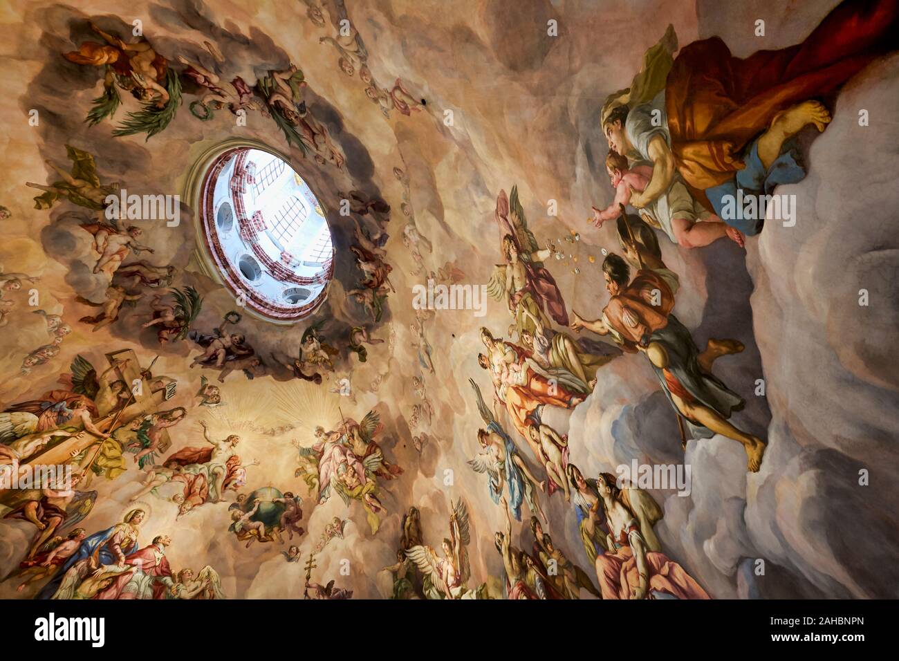 The frescoed ceiling of the Karlskirche St. Charles church. Vienna Austria Stock Photo