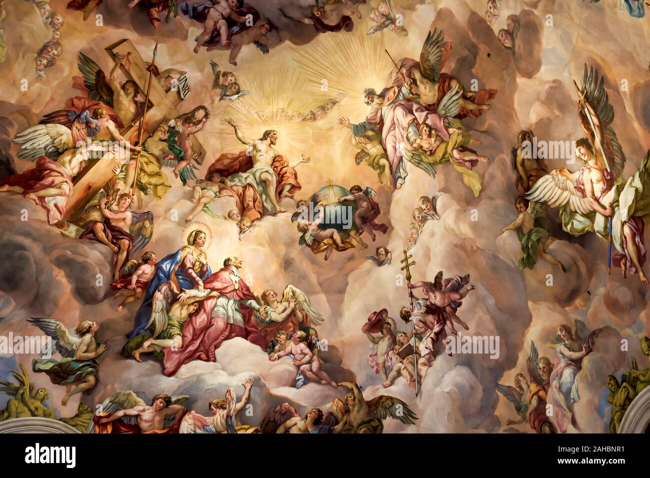 The frescoed ceiling of the Karlskirche St. Charles church. Vienna Austria Stock Photo
