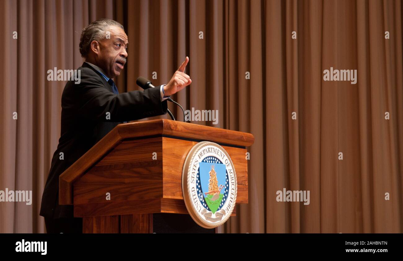 Reverend Al Sharpton, Jr. was the keynote speaker at the Department of Agriculture’s African American History Month Program, on Monday, Feb. 28, 2011; in Washington, D.C. Rev. Sharpton’s topic is “Civil Rights in the Age of Obama.” Stock Photo