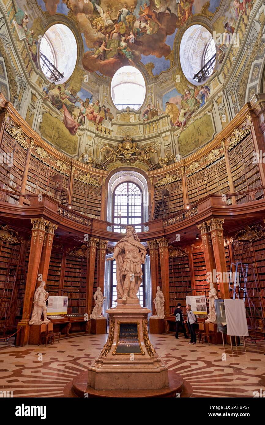 The Prunksaal, center of the old imperial library inside the Austrian National Library. Vienna Austria Stock Photo