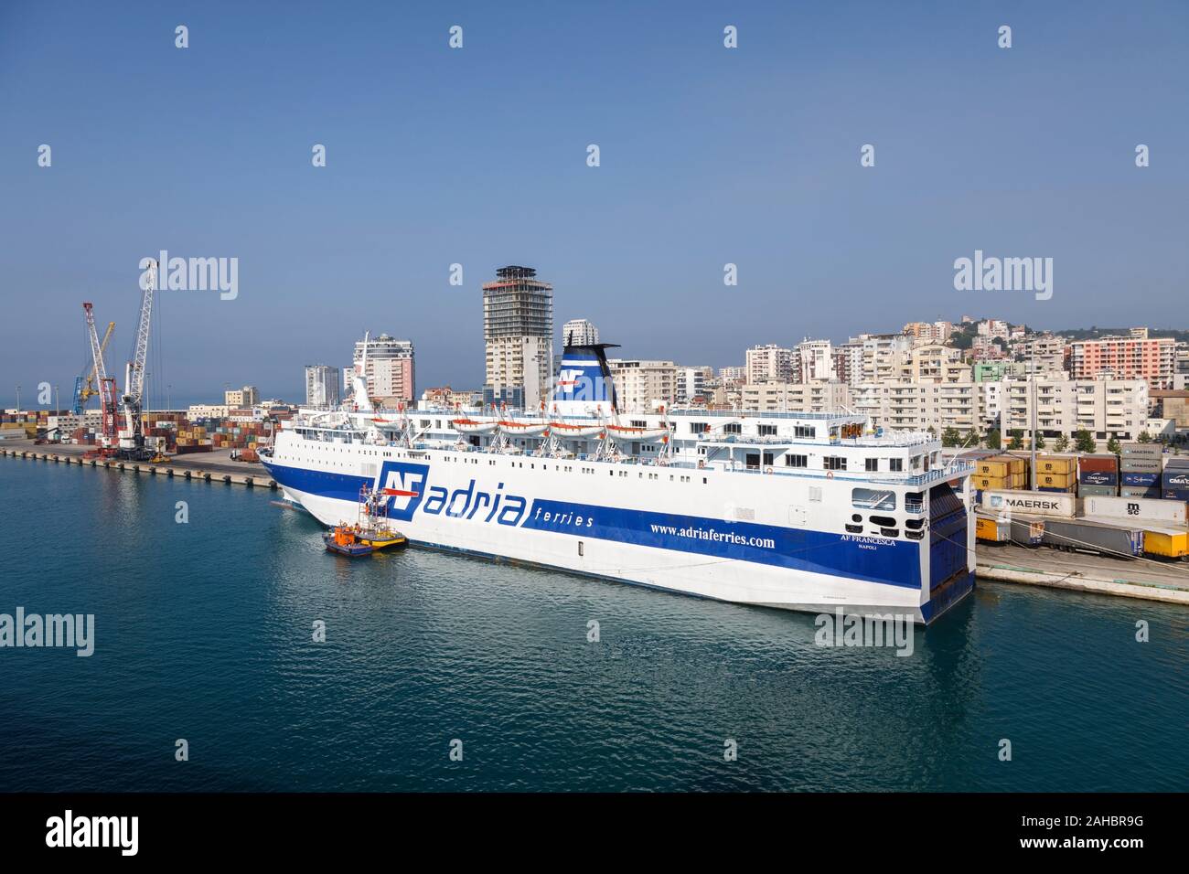 Durres, Albania, July 4 2019: Passenger ferry waits for departure at ...