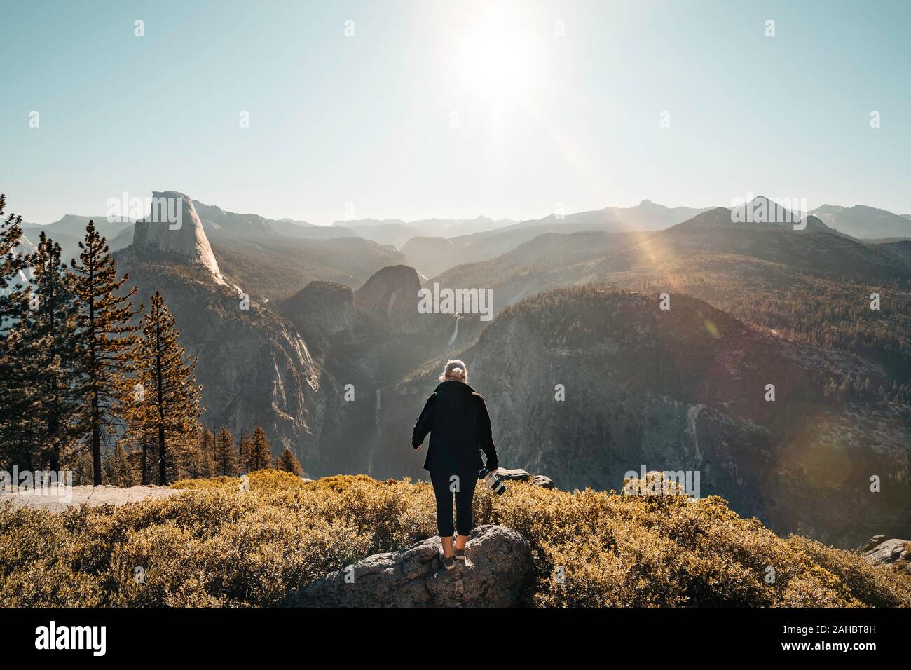 Yosemite Valley View with Halfdome landscape in the Background Stock Photo