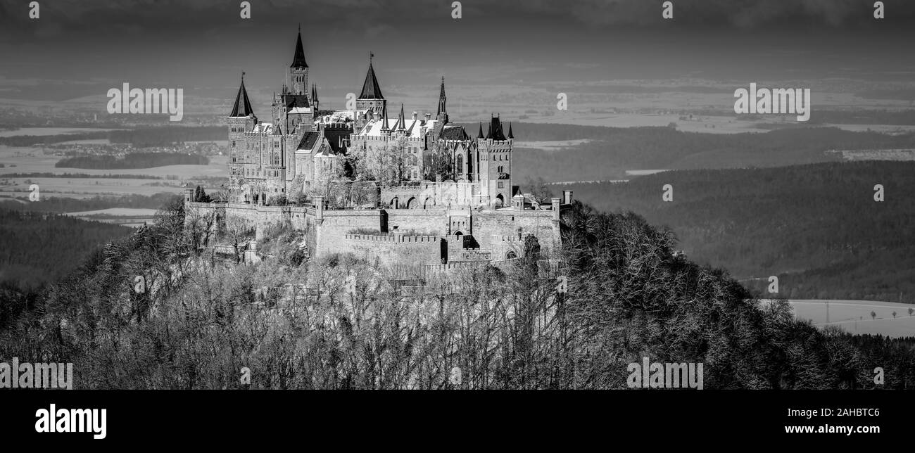 Medieval Castle Hohenzollern in Germany. Home of one of the eldest dynasties of kings and emperors. Related to about all royal families in Europe. Stock Photo