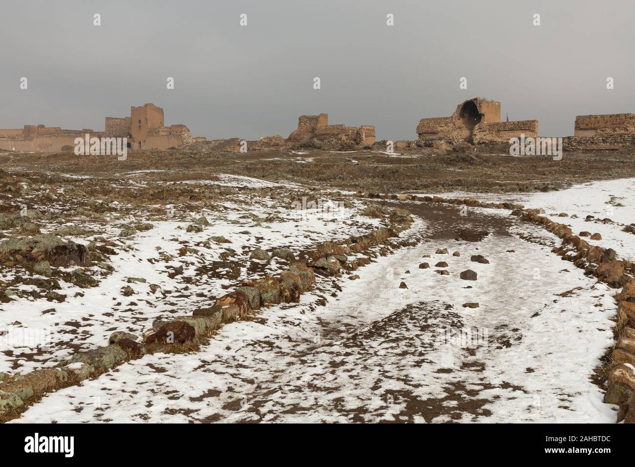 remains of the city walls of the ancient Armenian capital of Ani Stock Photo