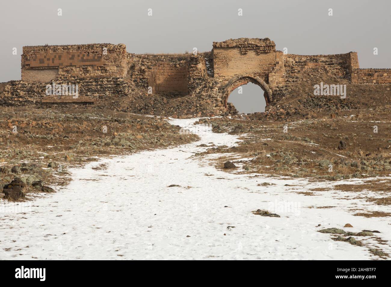 remains of the city walls of the ancient Armenian capital of Ani Stock Photo