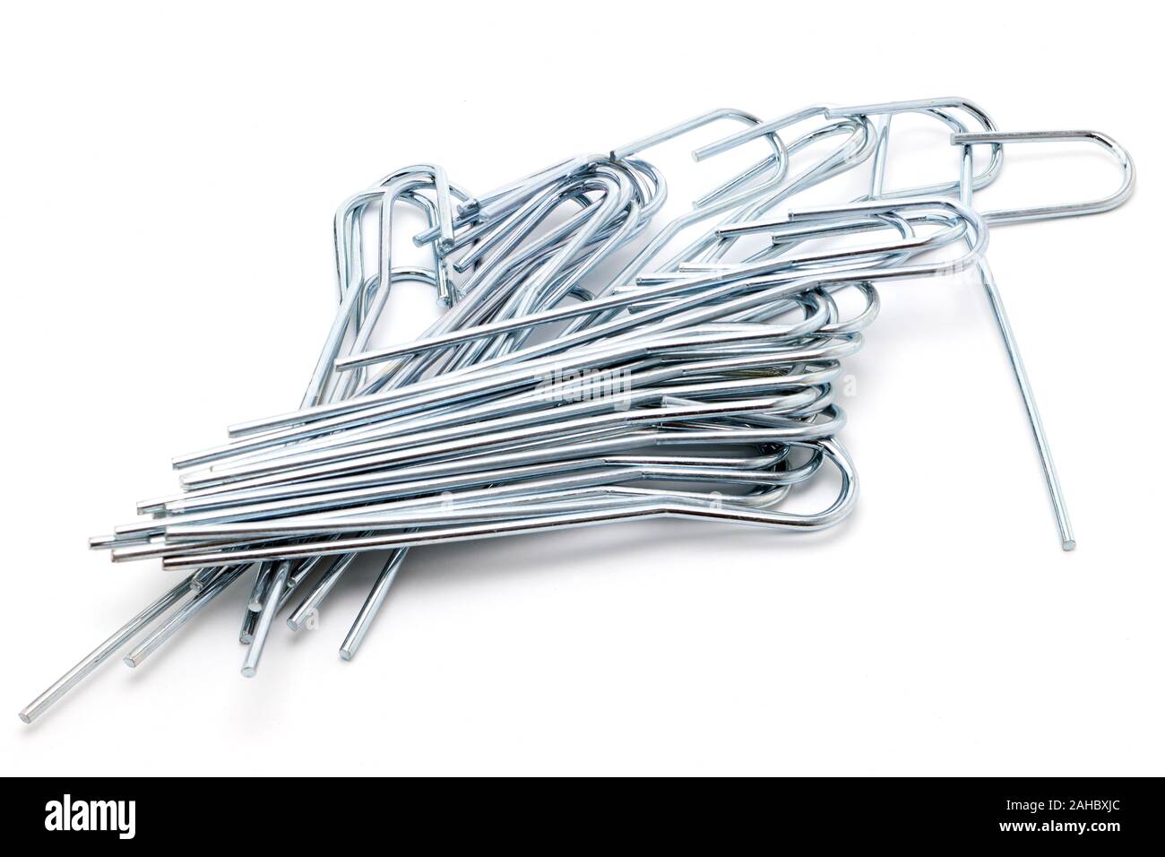 150mm by 3mm galvanised wire tent pegs Stock Photo