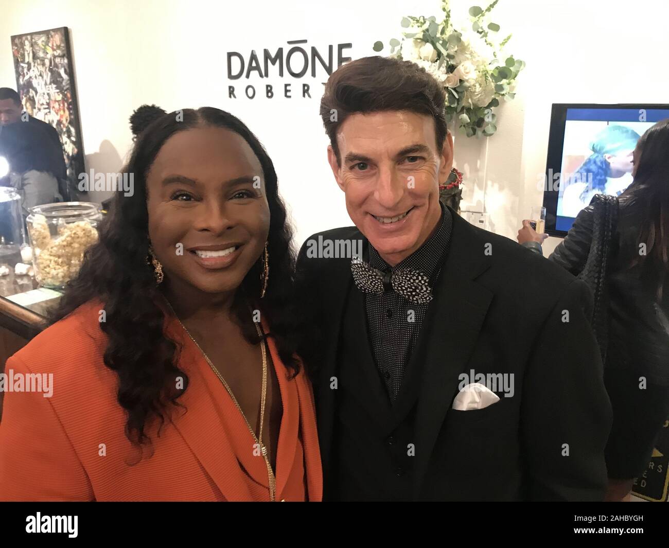 December 22, 2019, Hollywood, California, USA: I16081CHW.Over & Next ''Damone Roberts Beverly Hills'' Holiday Party Celebrating 20 successful years of being LA's Number One Beauty Destination.Damone Roberts Beauty Salon,  Beverly Hills, California, USA  .12/12/2019 .DAMONE ROBERTS AND BJ KORROS     .Â©Clinton H.Wallace/Photomundo International/  Photos Inc  (Credit Image: © Clinton Wallace/Globe Photos via ZUMA Wire) Stock Photo