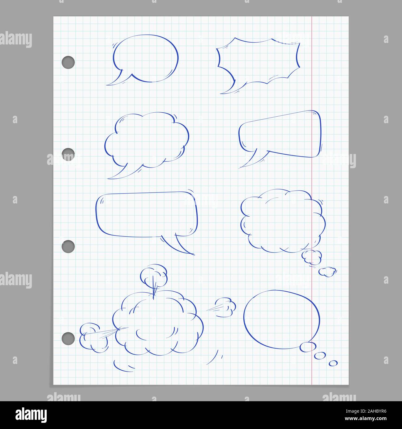 Speech bubbles. Hand drawn sketch on lined paper background Stock Vector