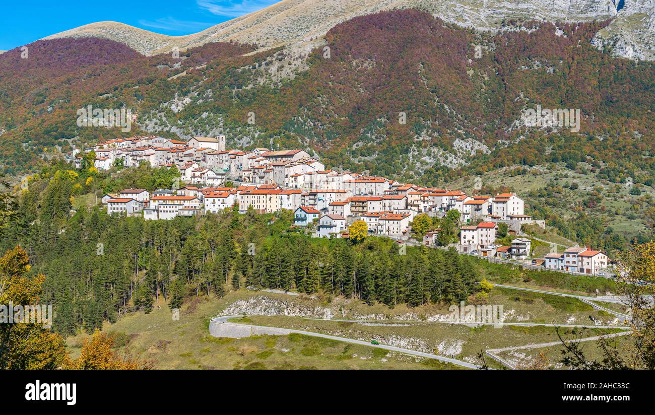 The beautiful village of Opi on a sunny autumn afternoon. Abruzzo, Italy. Stock Photo