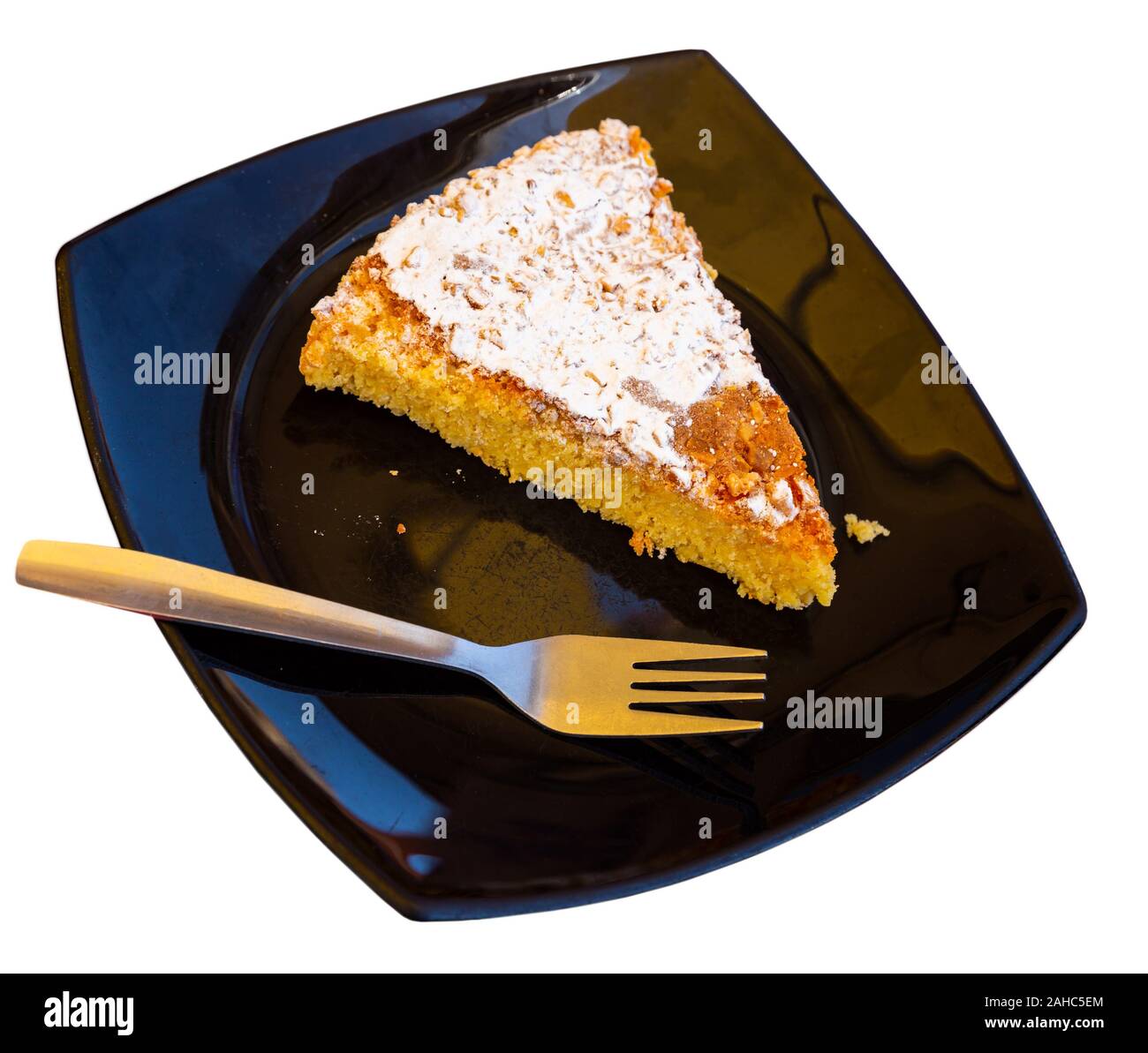 Slice Of Galician Almond Pie Torta De Santiago Topped With Sugar Powder And Fried Nuts Popular Spanish Dessert Isolated Over White Background Stock Photo Alamy