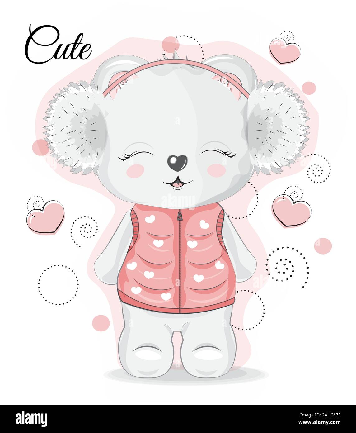 Cute drawn winter baby Teddy bear, in headphones. Picture in hand drawing  cartoon style, for t-shirt wear fashion print design, greeting card,  postcar Stock Vector Image & Art - Alamy