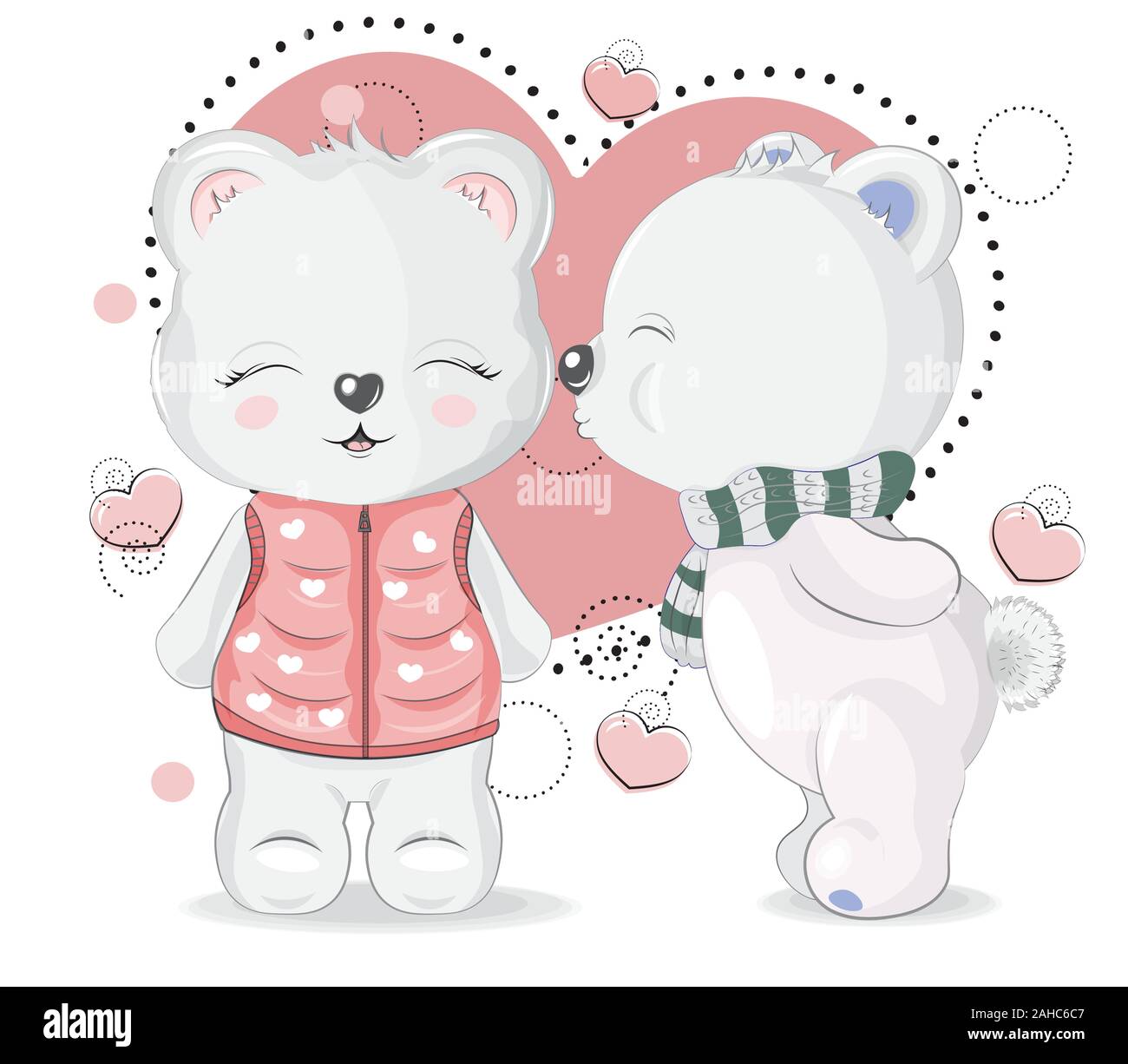 Couple cute teddy bowls boy and girl in love. Valentines Day card ...