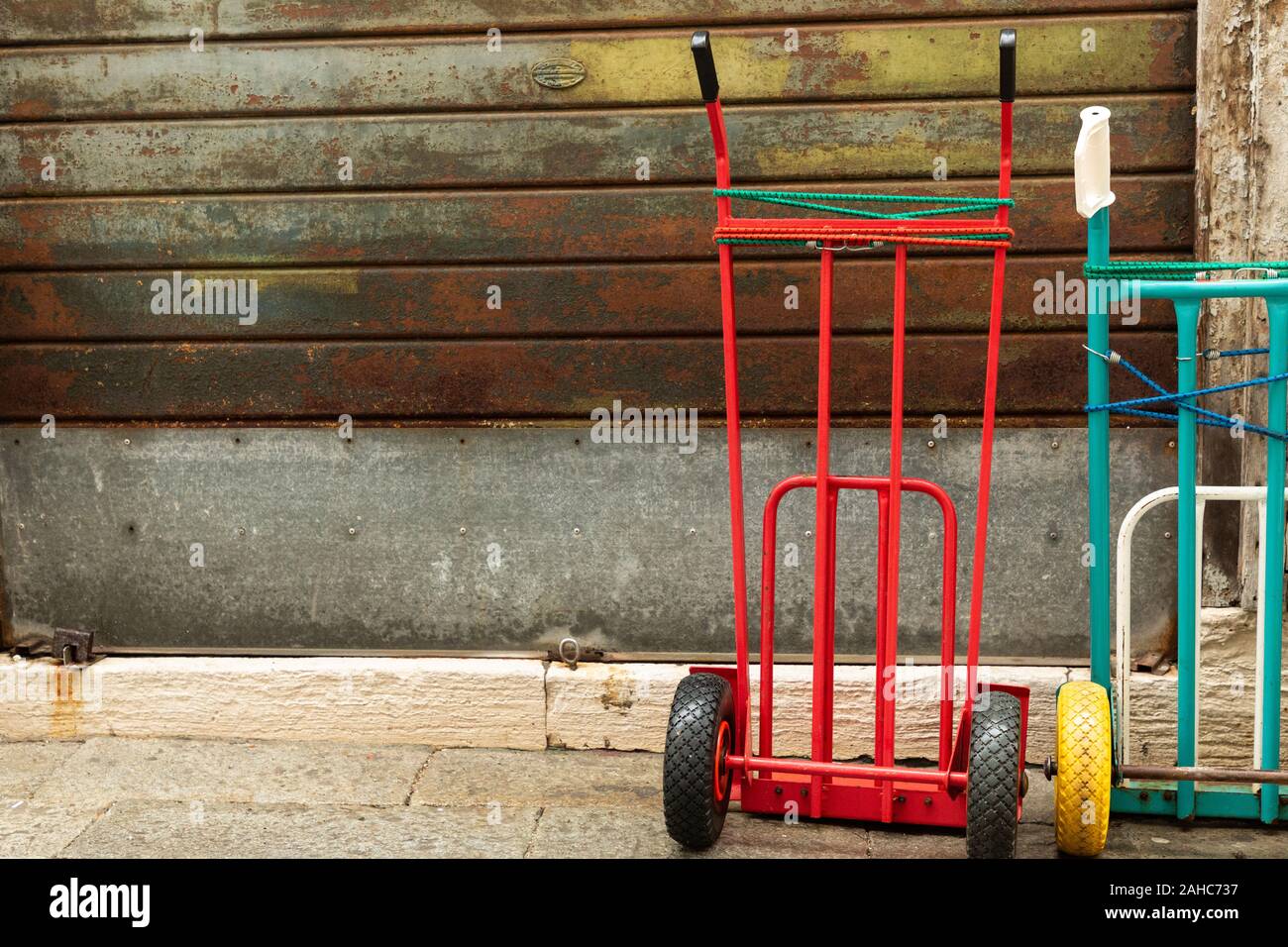 hand carts in an alley Stock Photo Alamy
