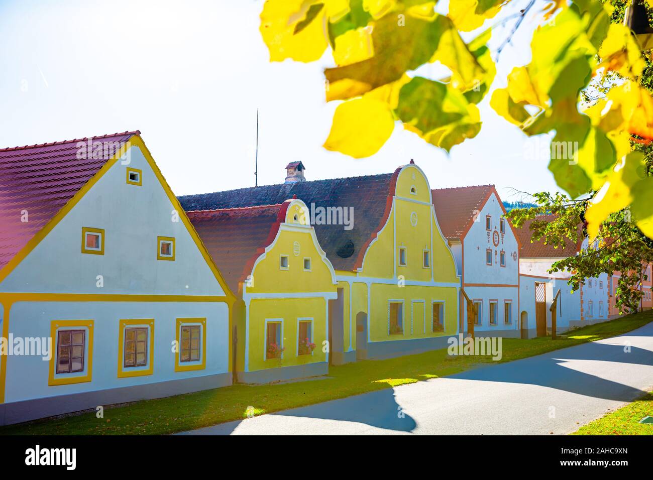 View Of Rural Street In Typical Czech Village Of Holasovice With view-of-rural-street-in-typical-czech-village-of-holasovice-with