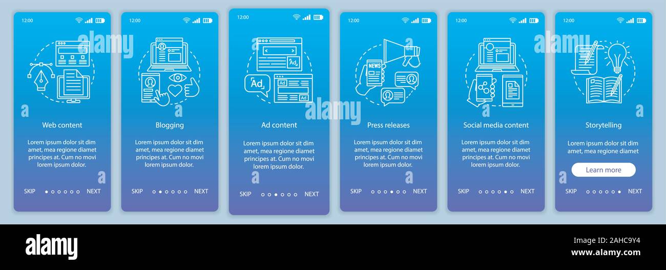 SMM courses onboarding mobile app page screen vector template. Social ...