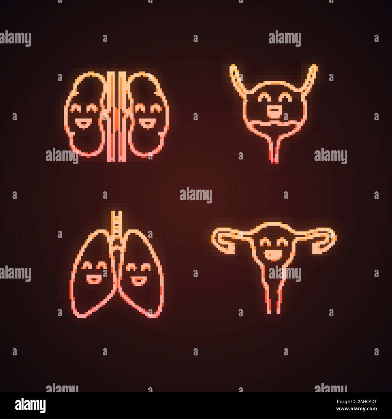 Smiling human internal organs neon light icons set. Happy kidneys ...