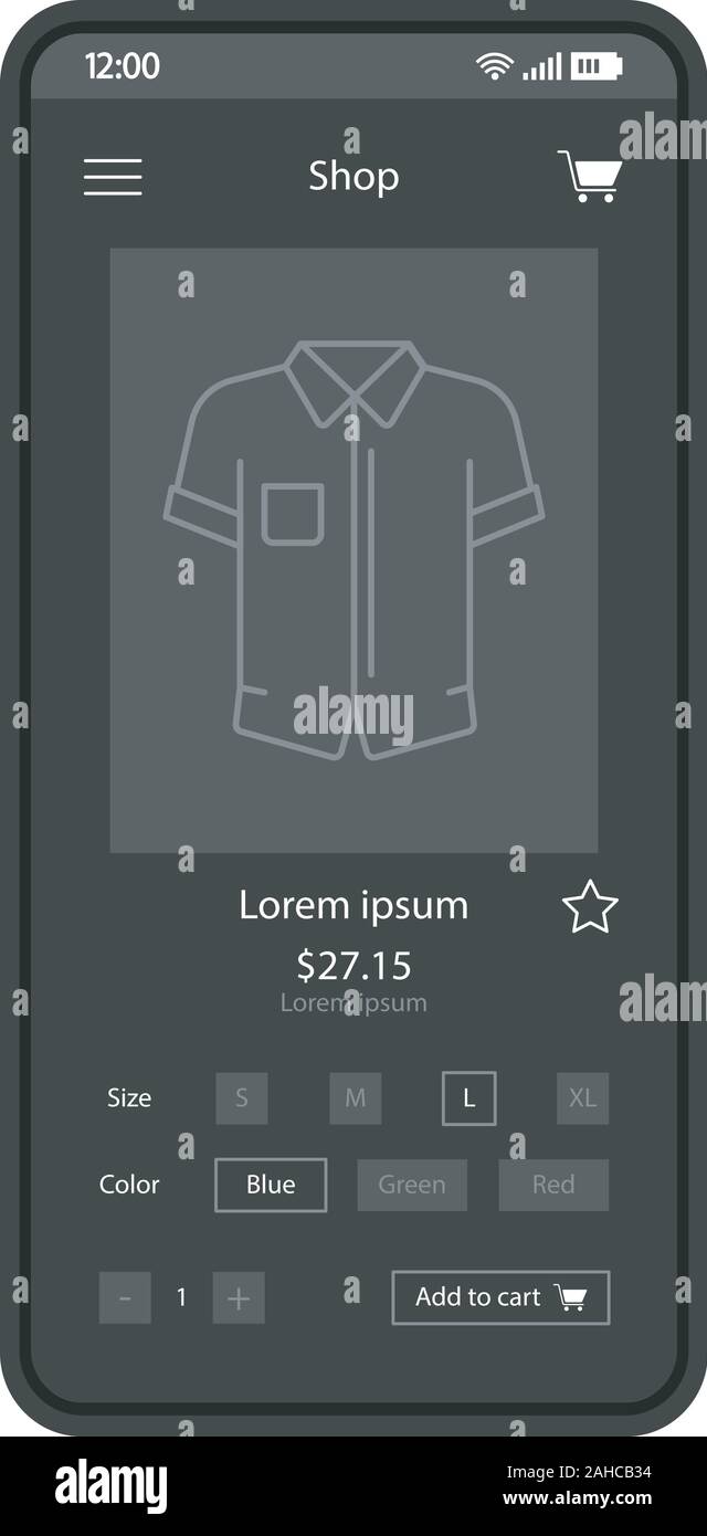 Mensewear shop smartphone interface vector template. clothing