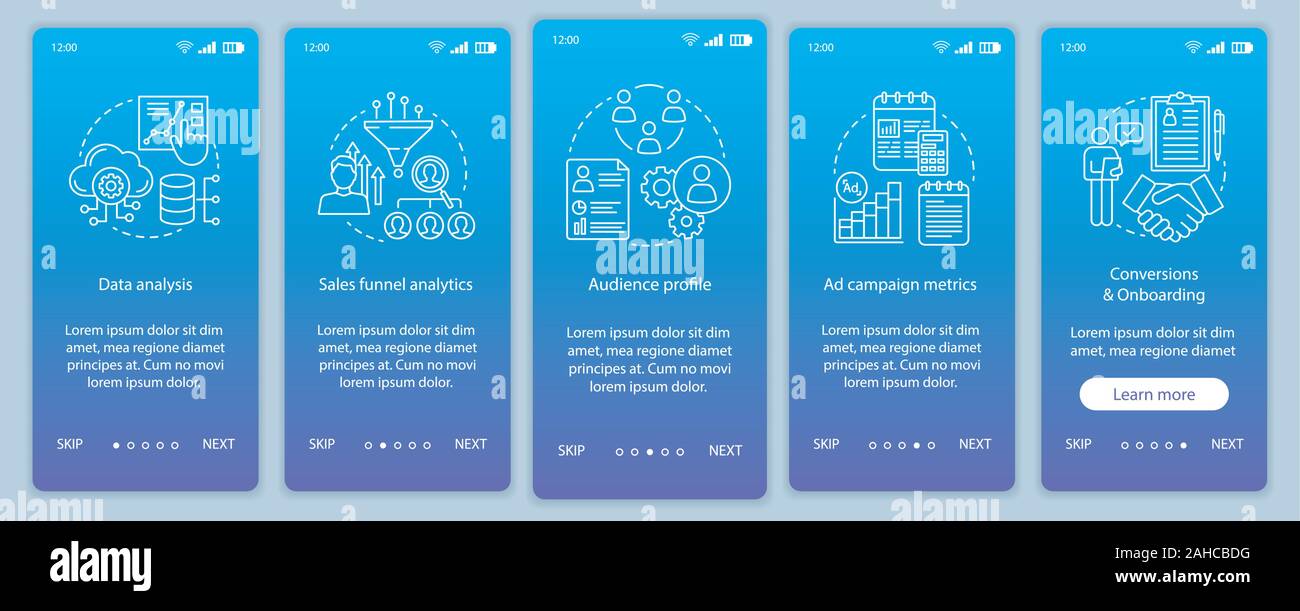 SMM metrics courses onboarding mobile app page screen vector template ...