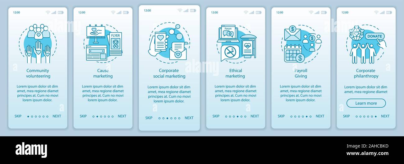 Corporate policy onboarding mobile app page screen vector template. CSR ...