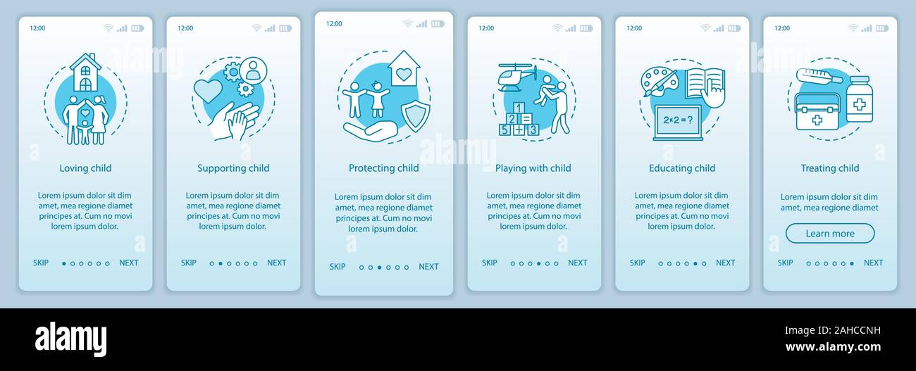 Child rights onboarding mobile app page screen vector template. Loving ...