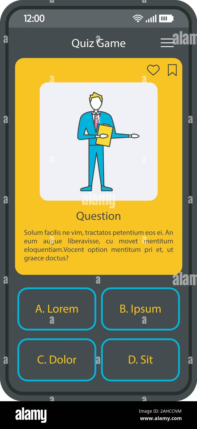 Trivia quiz game app smartphone interface vector template. Mobile page  black design layout. Gameshow application screen. Intellectual play flat  UI. Kn Stock Vector Image & Art - Alamy