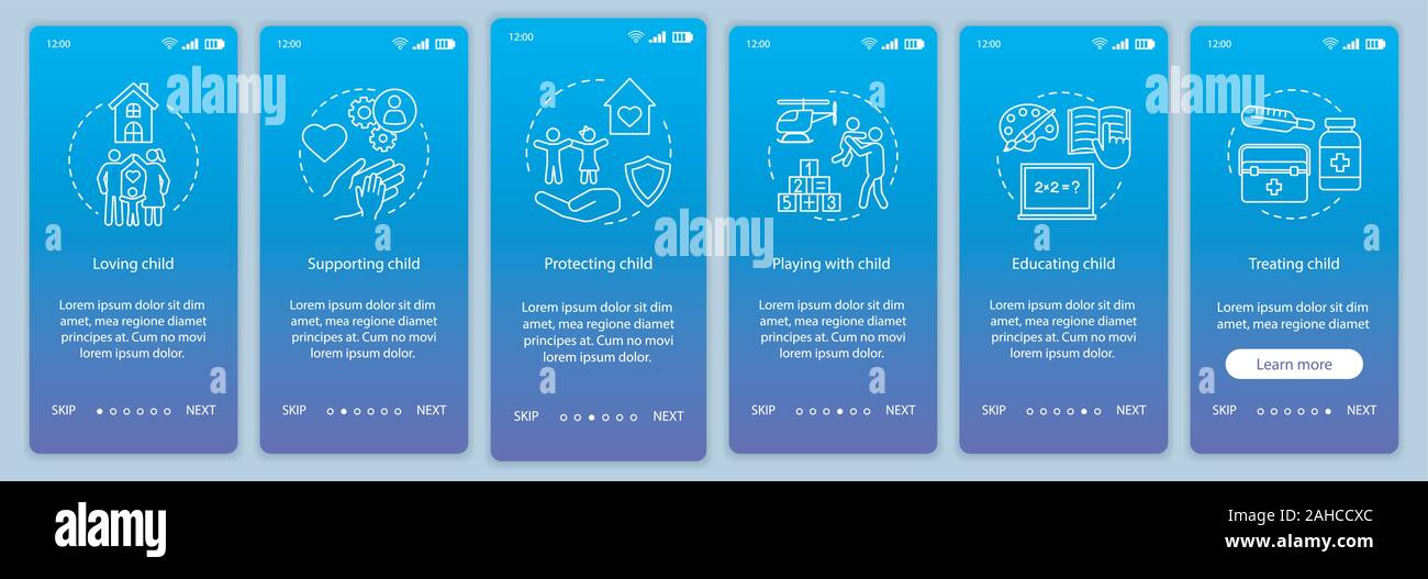 Child rights onboarding mobile app page screen vector template. Loving ...