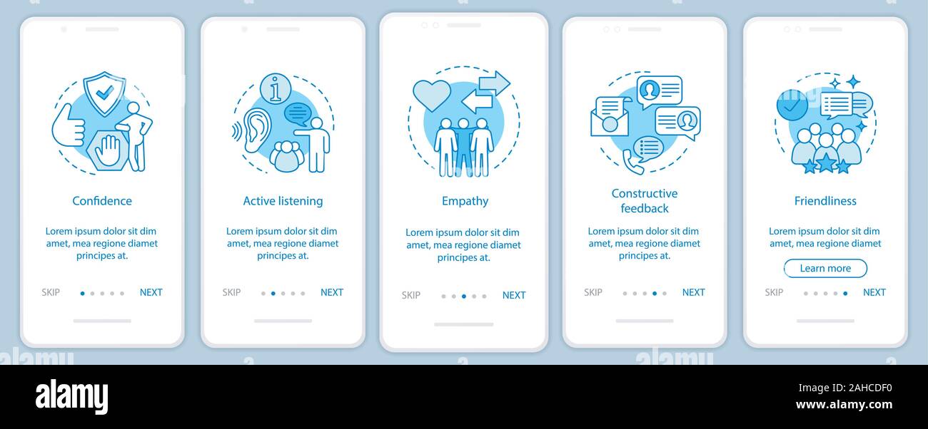 Employee soft qualities onboarding mobile app page screen vector ...