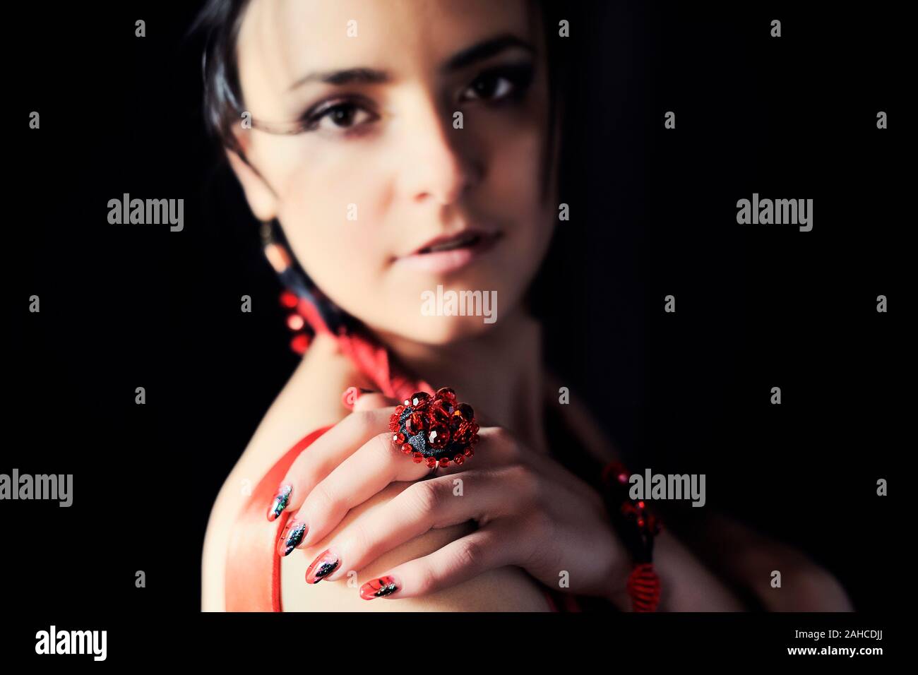 Lady in red dress old style fashion Stock Photo - Alamy